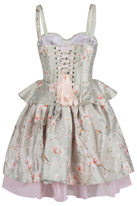 Magnolia Bloom Corset & Skirt Set in Sage Green with Pink Accents