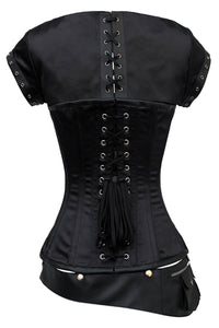 Black Overbust Steampunk Corset with Shrug and Utility Belt Detail