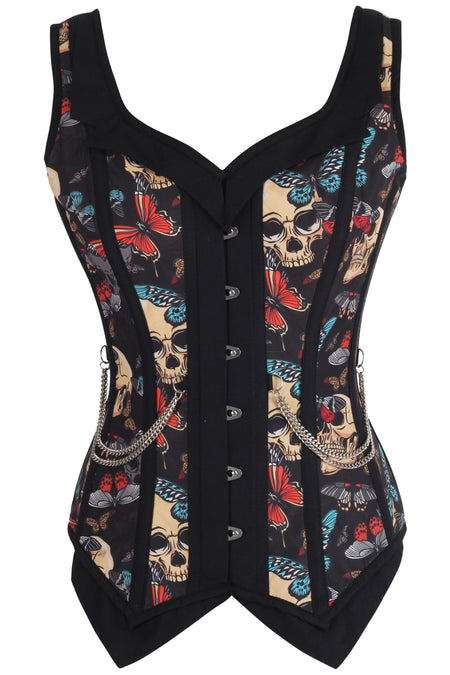 Buttefly and Skull Print Waistcoat Corset