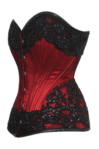 Red and Black Couture Overbust Corset with Lace Overlay