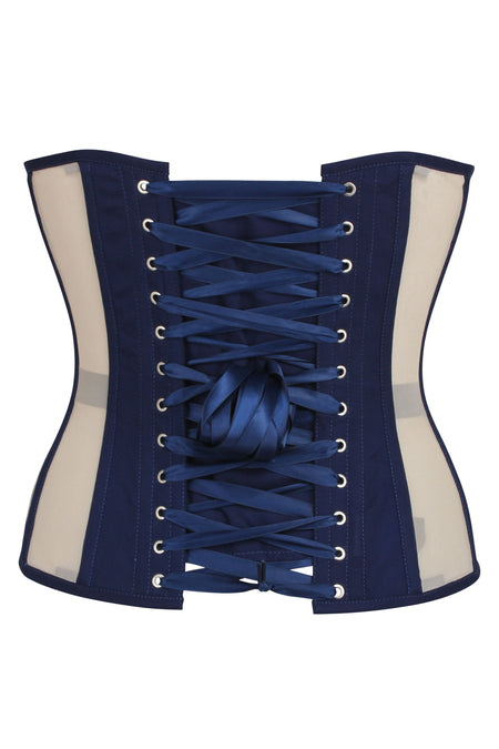 Adelia Beacon Blue Viscose and Lace Overbust Corset with Cups