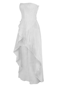 Ivory Strapless High-Low Corset Dress with Lace Detail