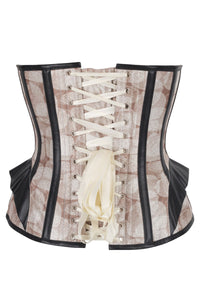 Monochrome Grid Print Faux Leather Trim Corset