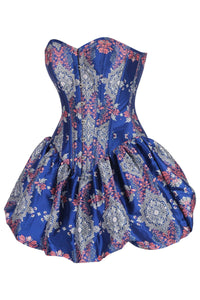 Royal Sapphire Corset Dress with Pink Floral Accents