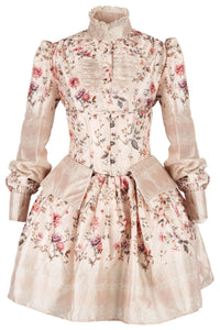 Victorian-Inspired Floral Satin Underbust Corset, Skirt & Shirt Set