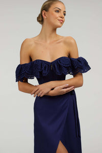 Corset Story SC-037 Alyssum Summer Navy Broderie Anglaise Cotton Corset Top With Double Frill Sleeves