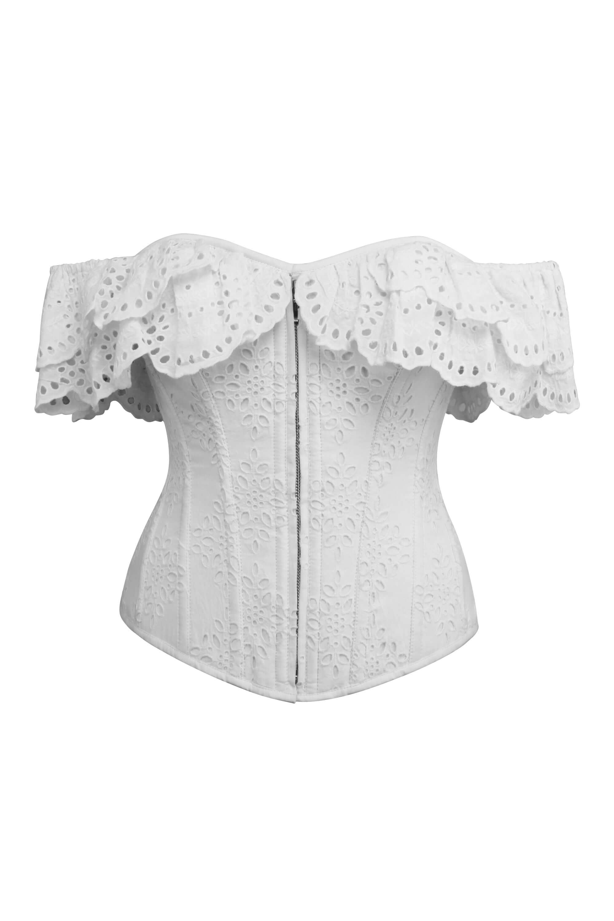 Marigold White Cotton Corset Top with Frill Sleeves