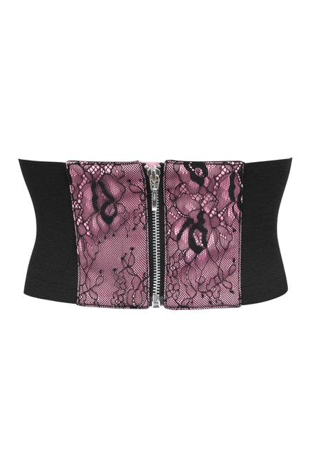 Pink & Black Lace Overlay Corset Belt