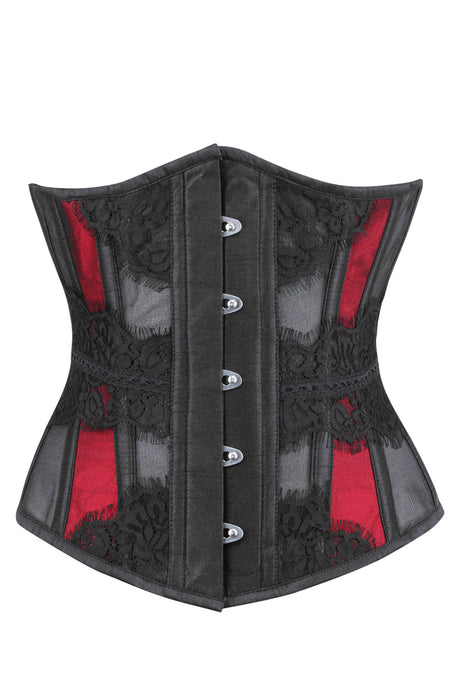 Corset Story WTS520 Waist Taming Mesh Underbust With Red Satin Panels And Decorative Lace