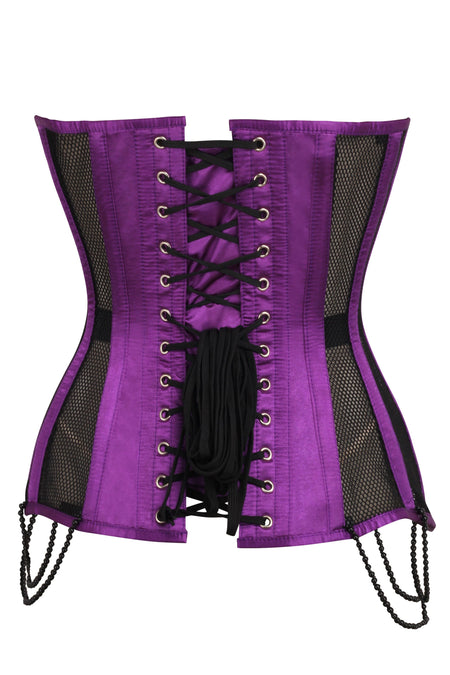 Purple Strapless Lace Applique Zipper Front Overbust Burlesque