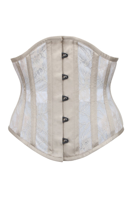 Corset Story BC-028 Champagne Mesh Underbust Corset with Floral lace