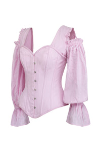 Corset Story BC-030 Pink Corset Top with Long Sleeves and a Cold Shoulder
