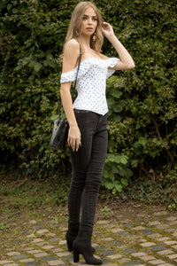 Corset Story CSFT121 Polka Dot Straight Bustline Corset Top With Off The Shoulder Sleeves
