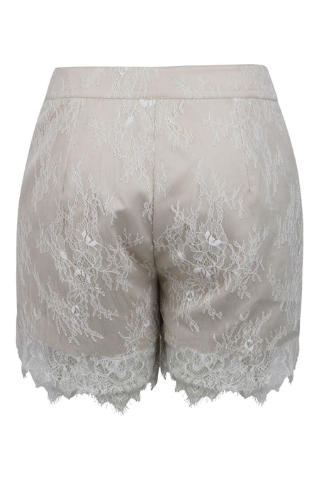 Viola Champagne Satin Shorts with White Lace Overlay