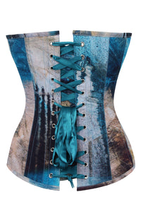 Corset Story MY-602 Abstract Brushed Opal Blue and Sand Overbust Corset
