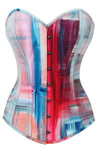 Corset Story MY-624 Abstract Red and Blue Brushstroke Longline Overbust Corset