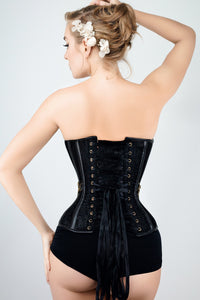 Corset Story ND-210 Black Satin Military Corset with Chain and PVC Detail
