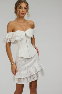Corset Story SC-083 Sammy White Broderie Anglaise Cotton Skirt With Asymmetric Frill